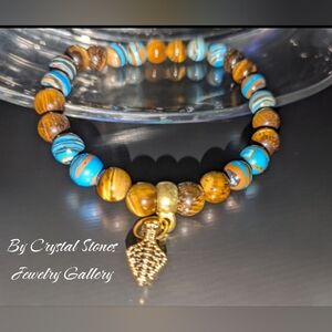 Blue and Brown Beaded Bracelet